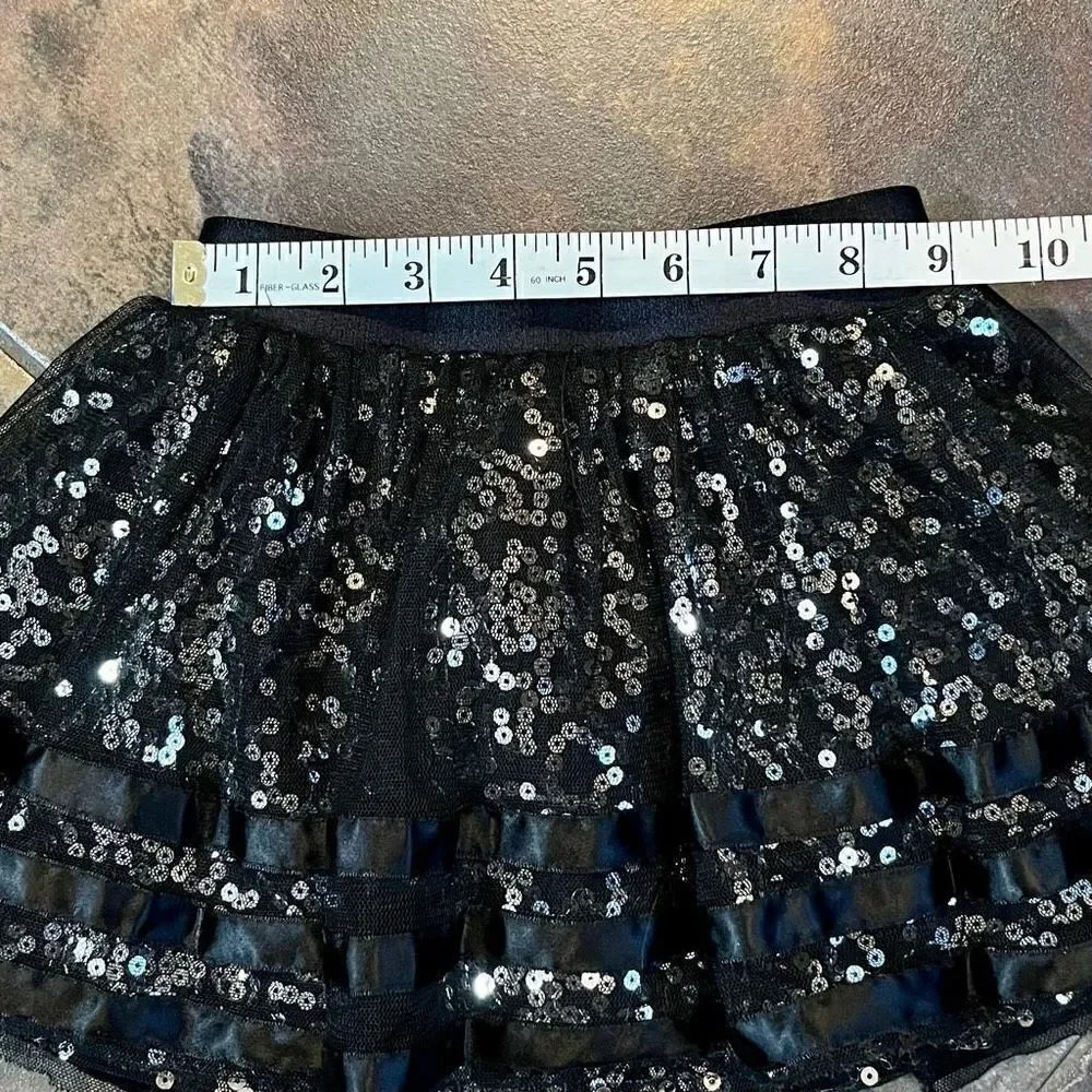 Justice Black Silver Sequin Pull-on Built-in Shorts Skirt Size 6